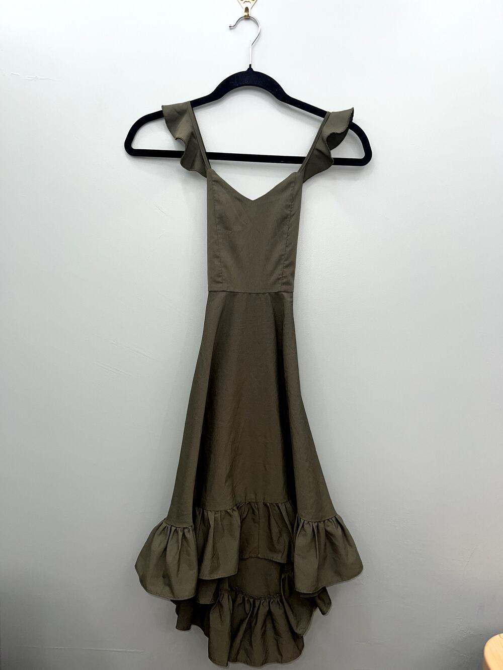 Mia Joy Girls Olive Green High Low Ruffle Dress Size 6 Flutter Sleeve Dress